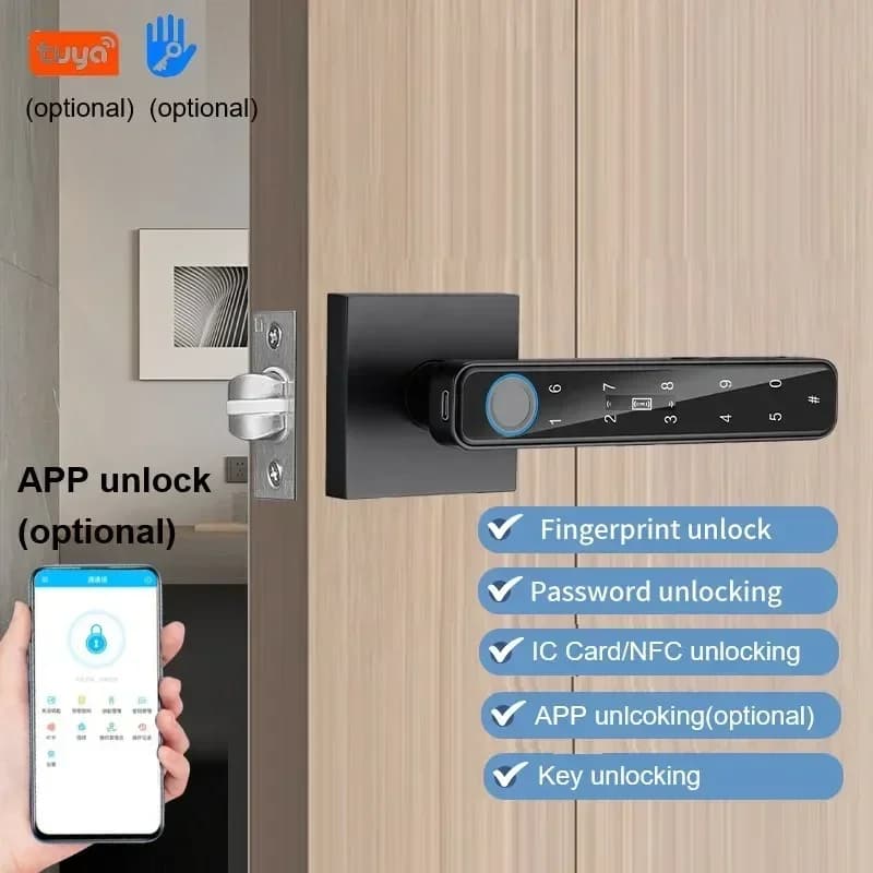 TTlock/Tuya Smart Door Lock Serratura biometrica per interni Password per impronte digitali Scheda IC/App NFC Sblocco remoto Serratura elettronica