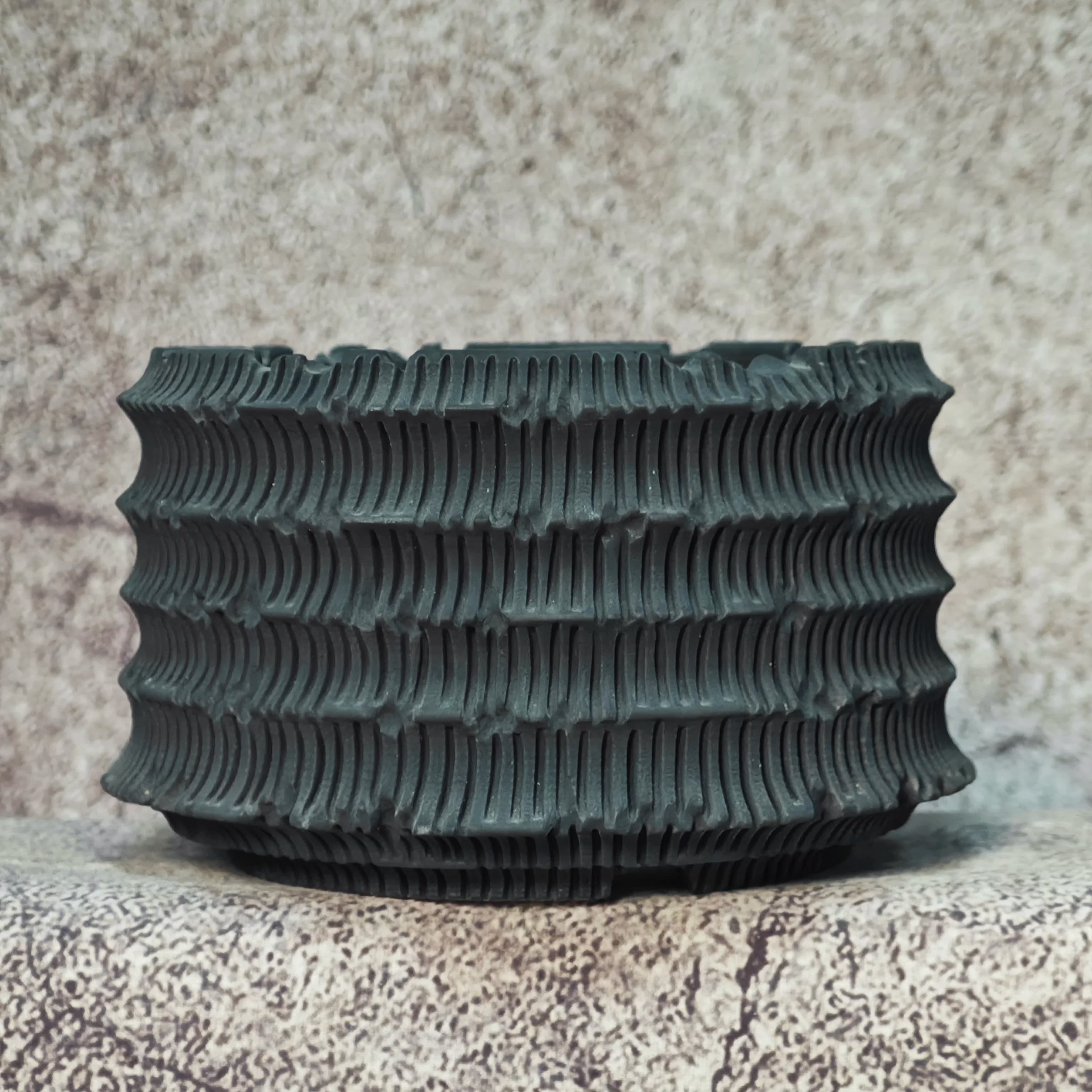Handmade Textured Carved Ceramic Plant Pot Matte Texture Caudex Planter for Pachypodium Agave Cactus & Succulents