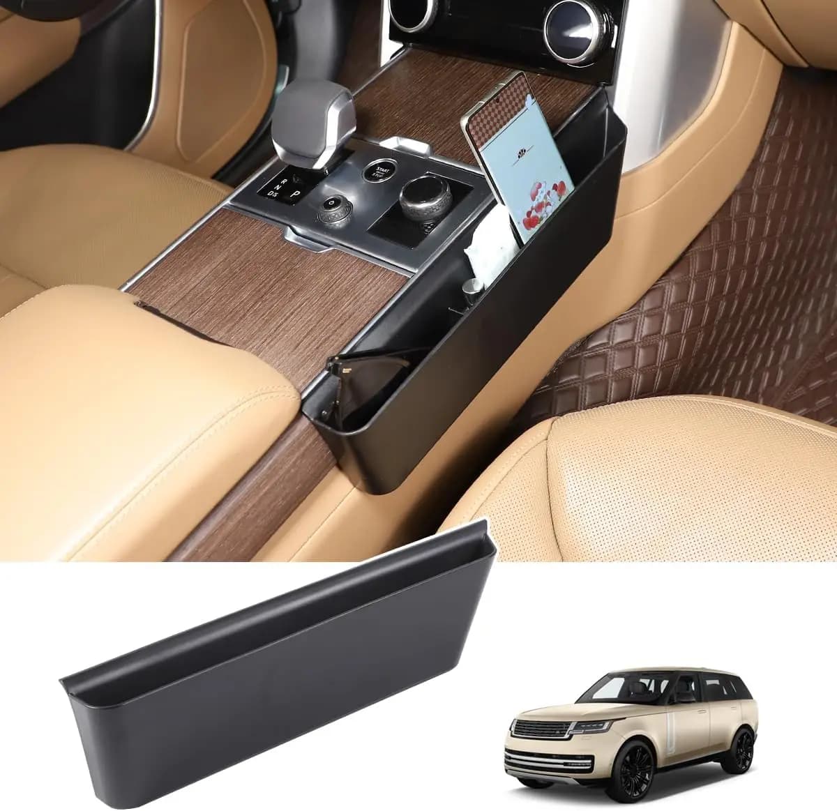 1 Pezzo Portaoggetti Laterale per Console Centrale Auto in ABS, Porta Telefono per Range Rover Vogue 2023-2026, Organizzatore e Portamonete