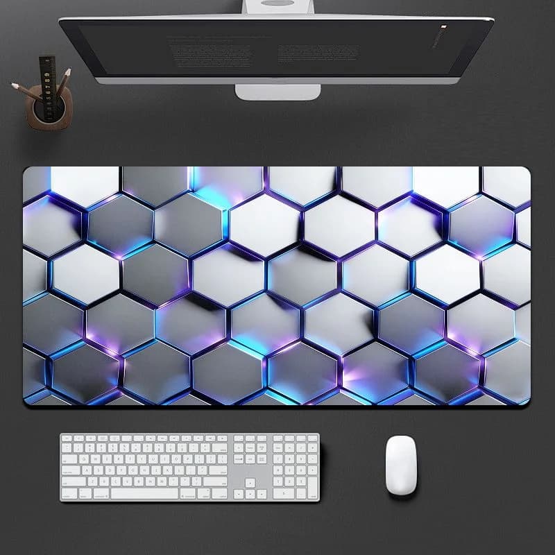 VIKAMA Hexagonal Gaming Mouse Pad Large Extended Table Mat Anti-slip Rubber Cyberpunk Style Home Desktop Decor