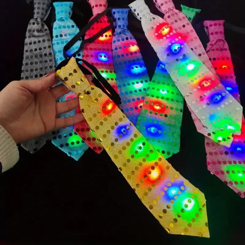 10pcs LED Light Up Tie Flashing Necktie for Men Light Up Sequin Necktie Glow in The Dark Party Supplies for Neon Light Party