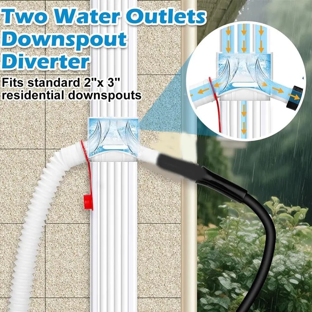 with Two Water Outlets Downspout Diverter to Collect Rainwater from Gutter with 5FT Hose Rain Barrel Diverter Easy to Install