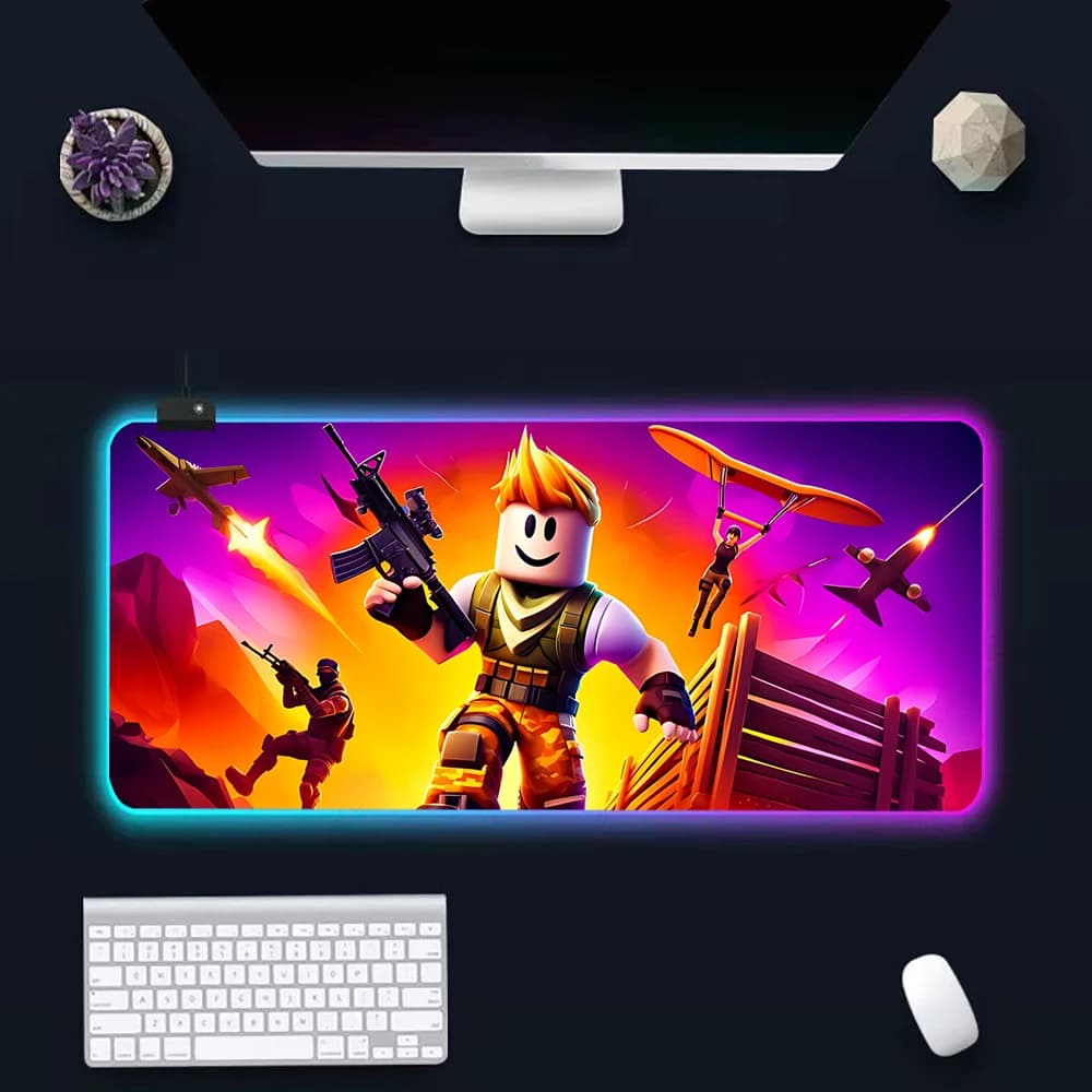 Tappetino per mouse RGB con LED luminosi per PC da gaming, in gomma, per computer, con design a cartoni animati R-robloxs, per tastiera e mouse.