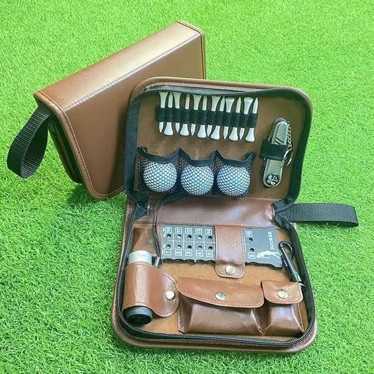 (AD12) Golf Rangefinder & Complete Accessories Set in Case Includes Golf Balls, Tees, Divot Tool, Brush, and Scorecard Holder
