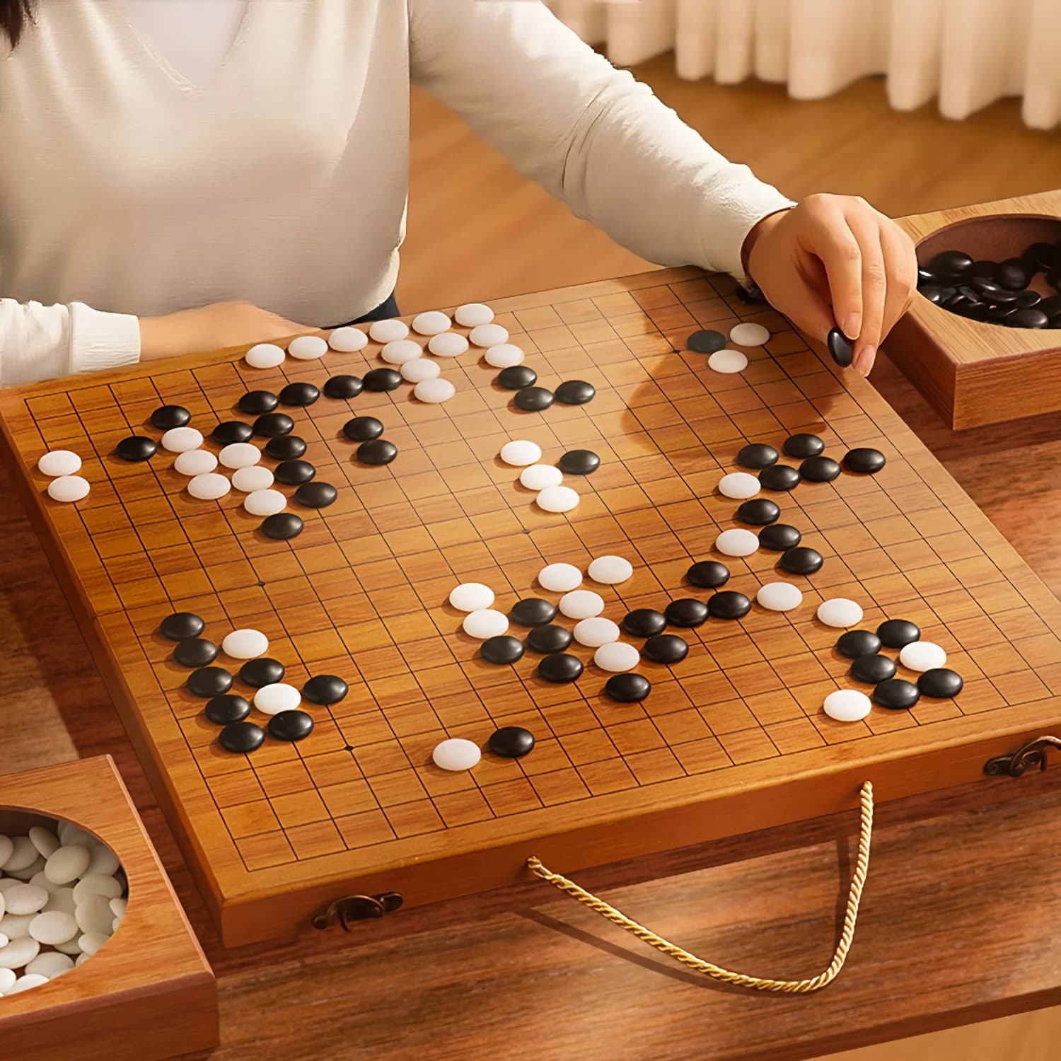 Custodia portatile Gobang Weiqi 2 in 1 in legno a 19 punti per adulti Principianti Ecologica