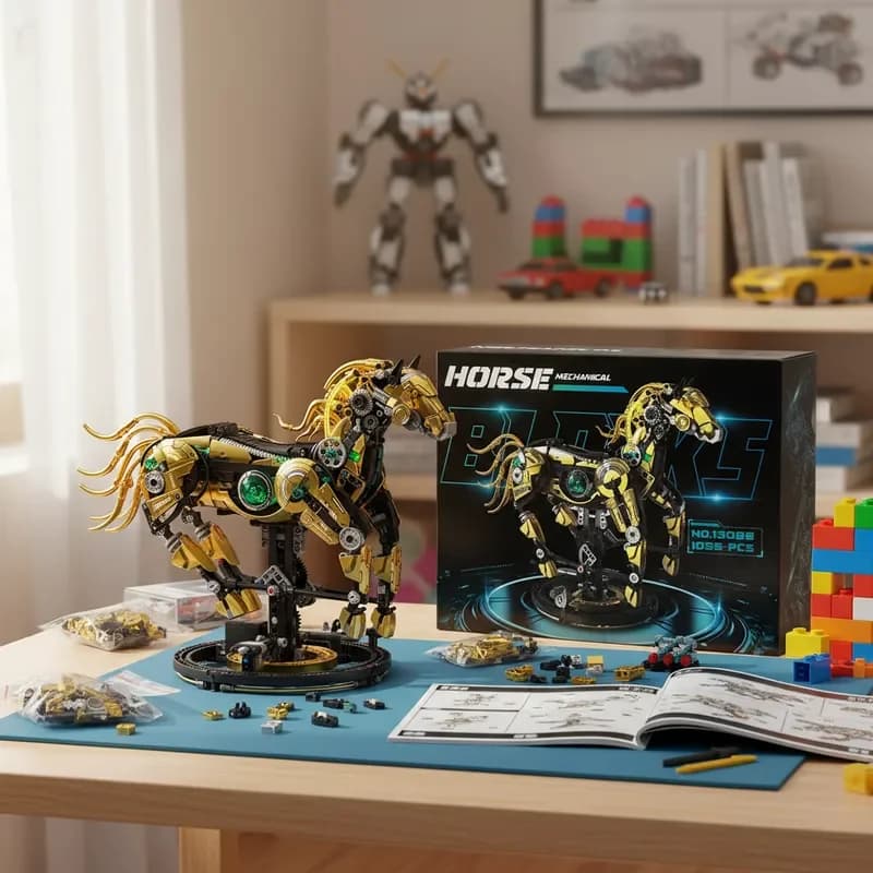 2025 Cavallo Meccanico Animale Blocchi di Costruzione Set MOC Kit Modello di Costruzione Regali per I Bambini compleanno Regali Di Natale 1055 PZ