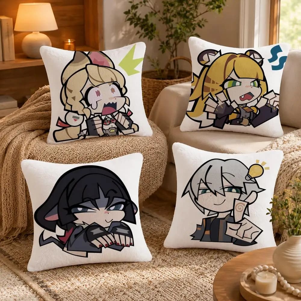 Zenless Zone Zero Chibi Cushion Cover Soft Short Plush Pillow Case Double Sided Print Washable Sofa Bed Home Decor Gift