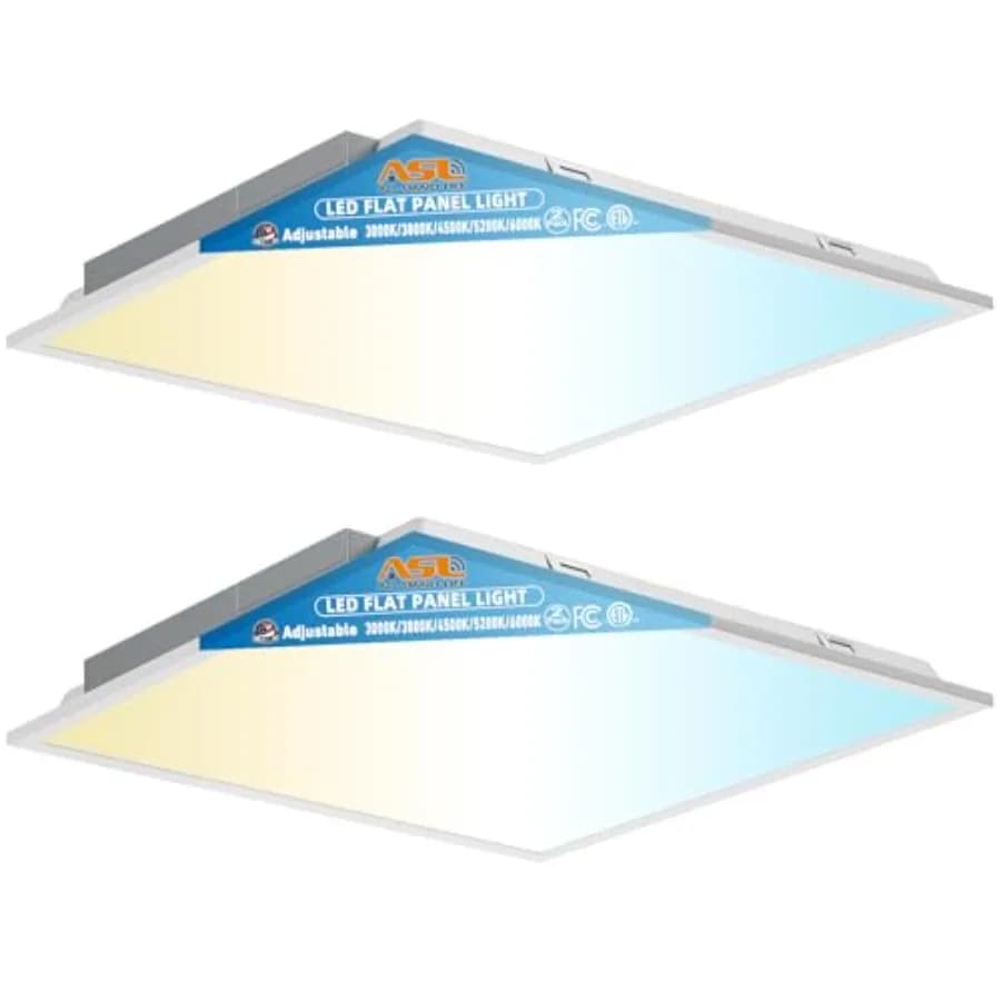 Confezione da 2 Pannelli LED Piatti da Soffitto 2x2FT 40W/4998 Lumen Dimmerabili Triac 5CCT IP42 2 Ft. x 2 Ft. Retroilluminati per Controsoffitto