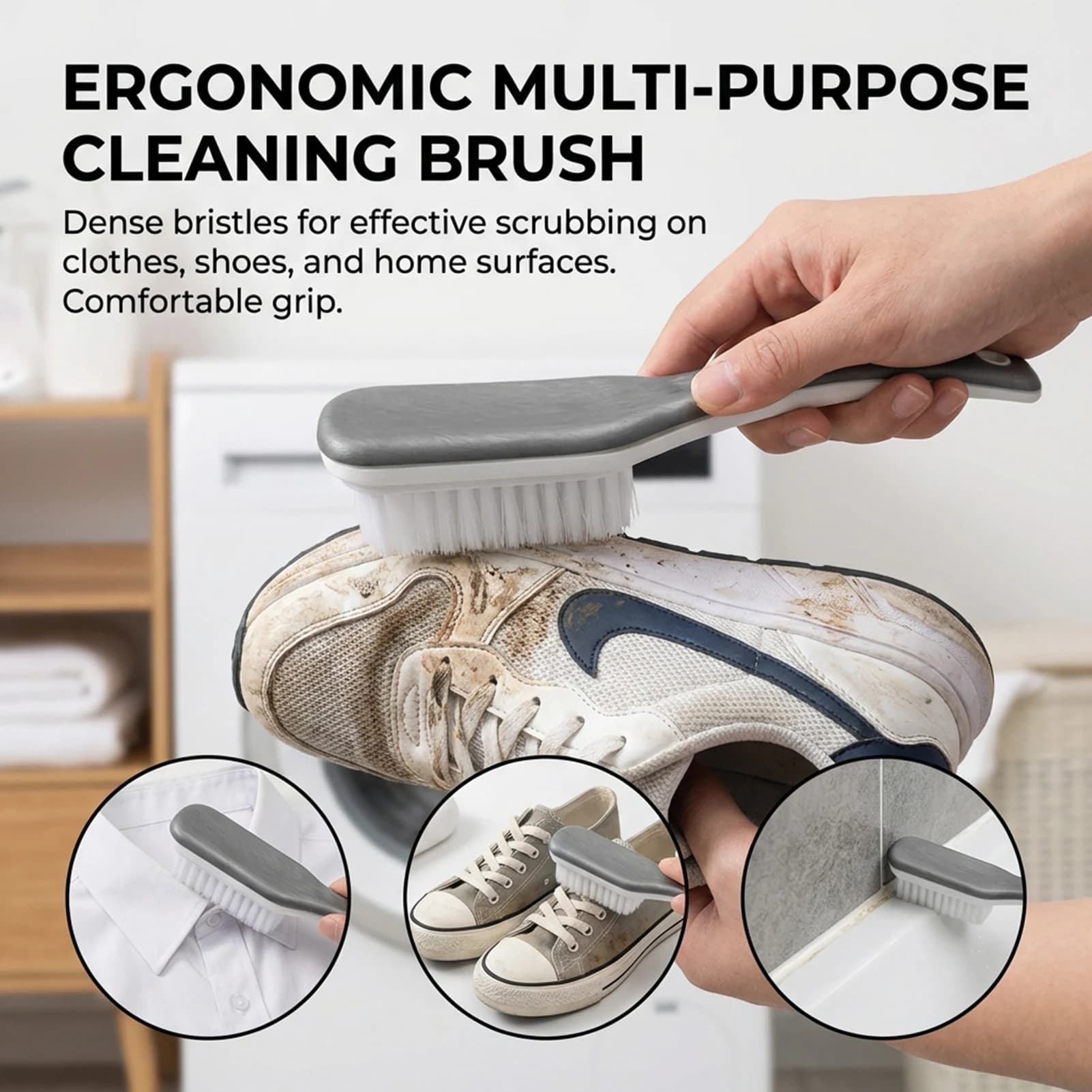 Spazzola per scarpe a setole morbide con manico ergonomico per la pulizia della casa, resistente e delicata sui calzature