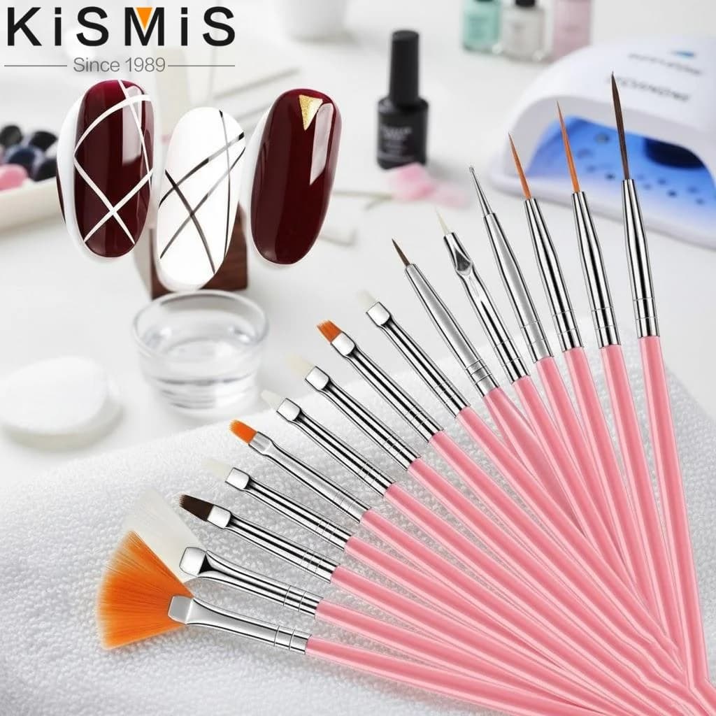 Set di 15 Pennelli per Nail Art in Gel UV e Acrilico, Pennello Liner, Penna per Disegno, Strumento per Pittura e Design