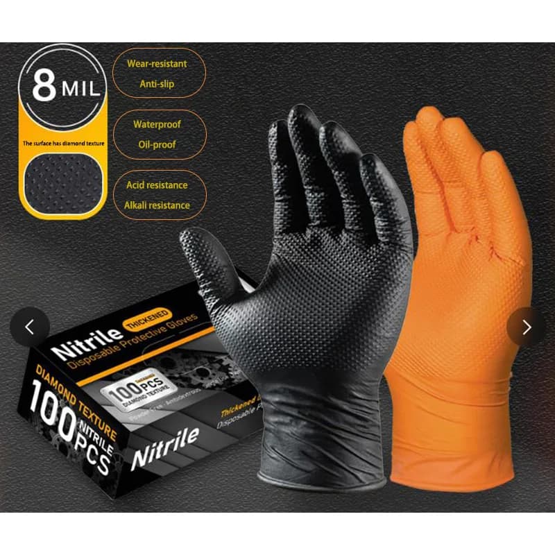 Guanti in Nitrile Neri Monouso 8-mil con Texture a Diamante Extra Spessi per Casa, Giardino, Meccanica, Antiscivolo, Guanti da Lavoro di Sicurezza Senza Lattice