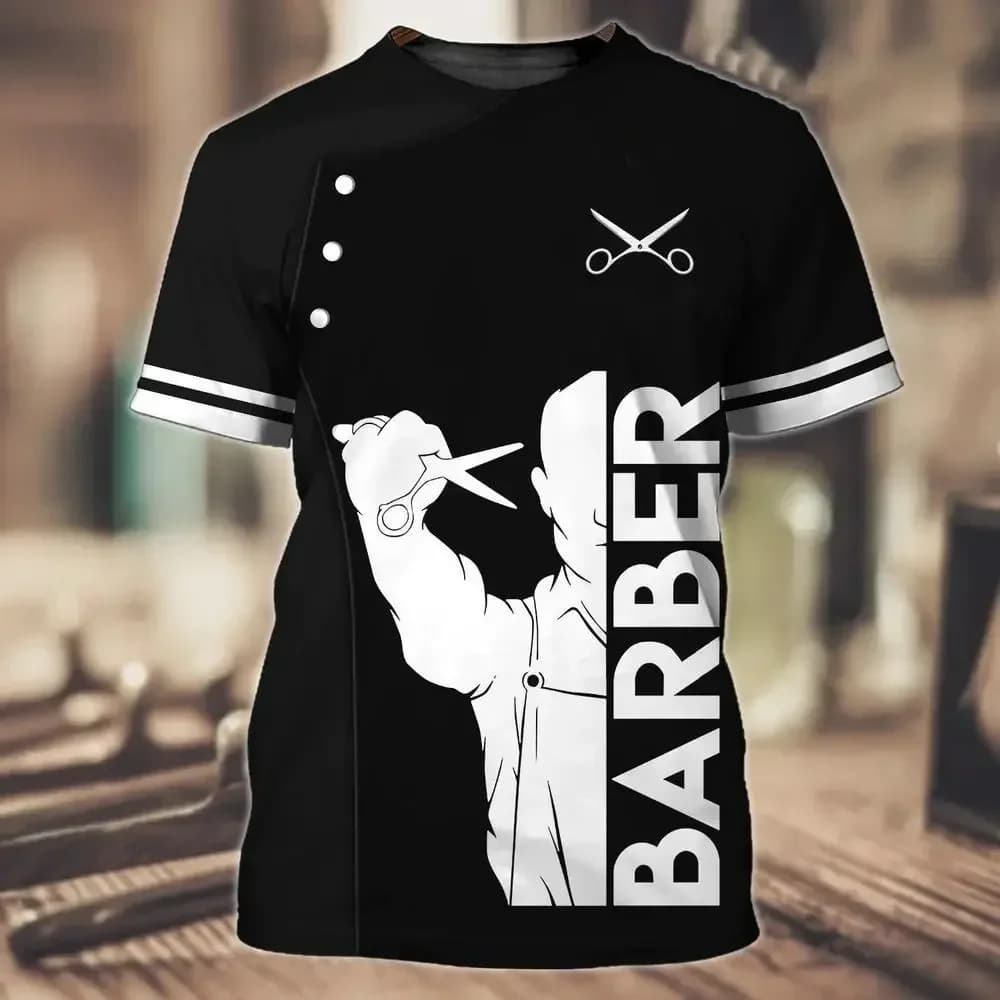 Summer New Men's T-shirt 3D Printed Pattern Barber Shop Comfortable and Casual Trend Round Neck Plus Size Top Casual Short Sleev