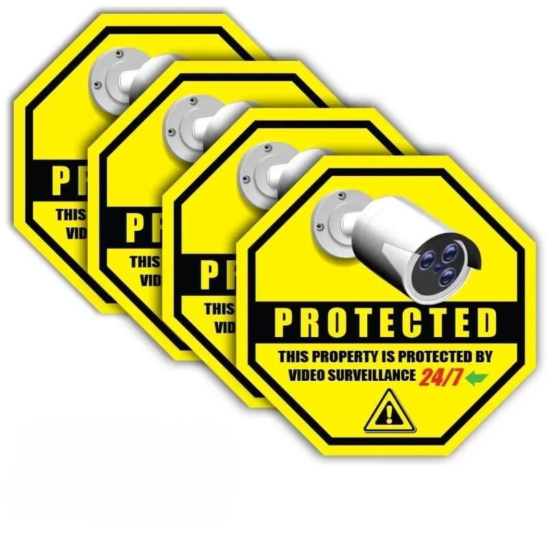 4 Pieces 3.5 Inch Car Stickers with Security Camera, CCTV System, Video Protection Notice for Windows and Walls