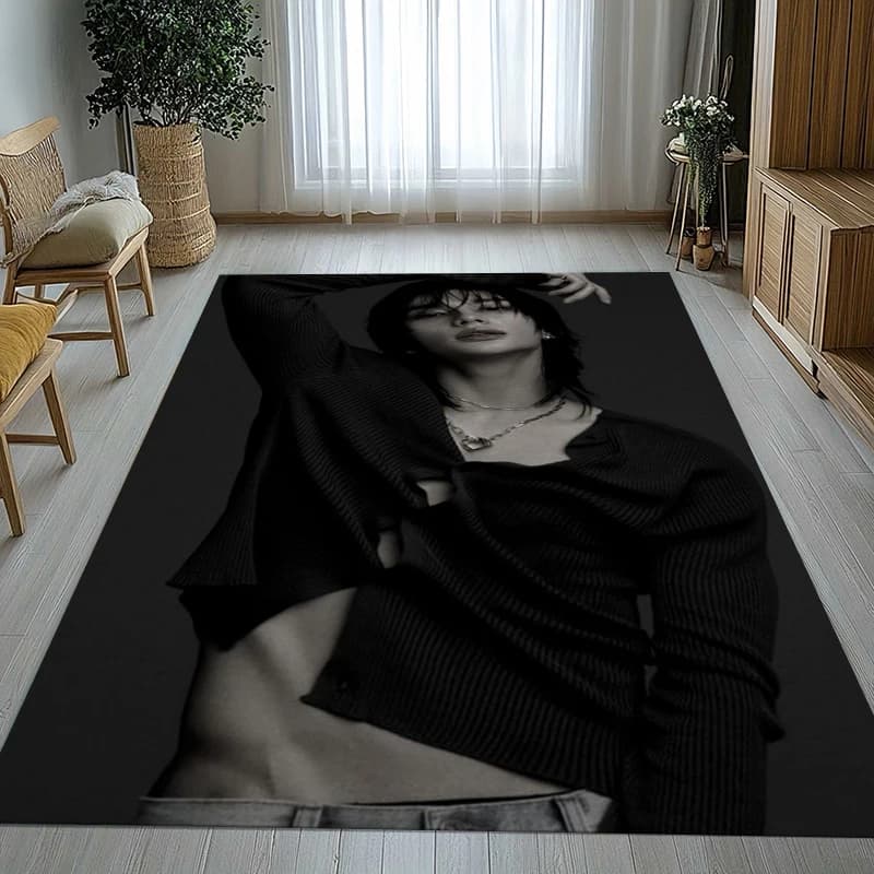 Hyunjin Kpop Stray Kids Star Living Room Non-Slip Area Rug Soft Carpet for Bedroom Kids Playroom Sofa,Home Decor Doormat Gift