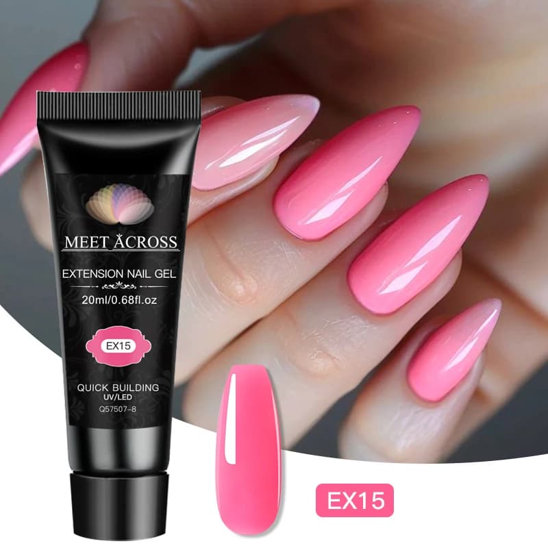 MEET ACROSS 20ml Gel per unghie con estensione fluorescente Rosa brillante Rosso Blu UV Gel duro per unghie Dito Prolungare lo smalto per unghie