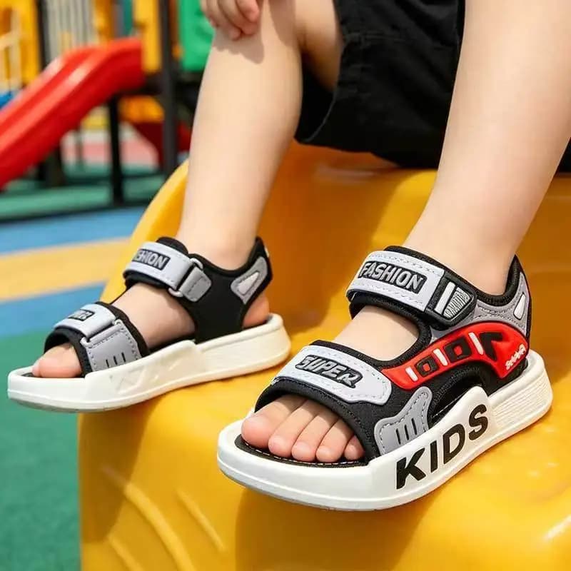 Korean Style Cartoon Kids Sandals, Comfort Soft Sole with Velcro Straps, Non-Slip Summer Outdoor Shoes for Big Boys