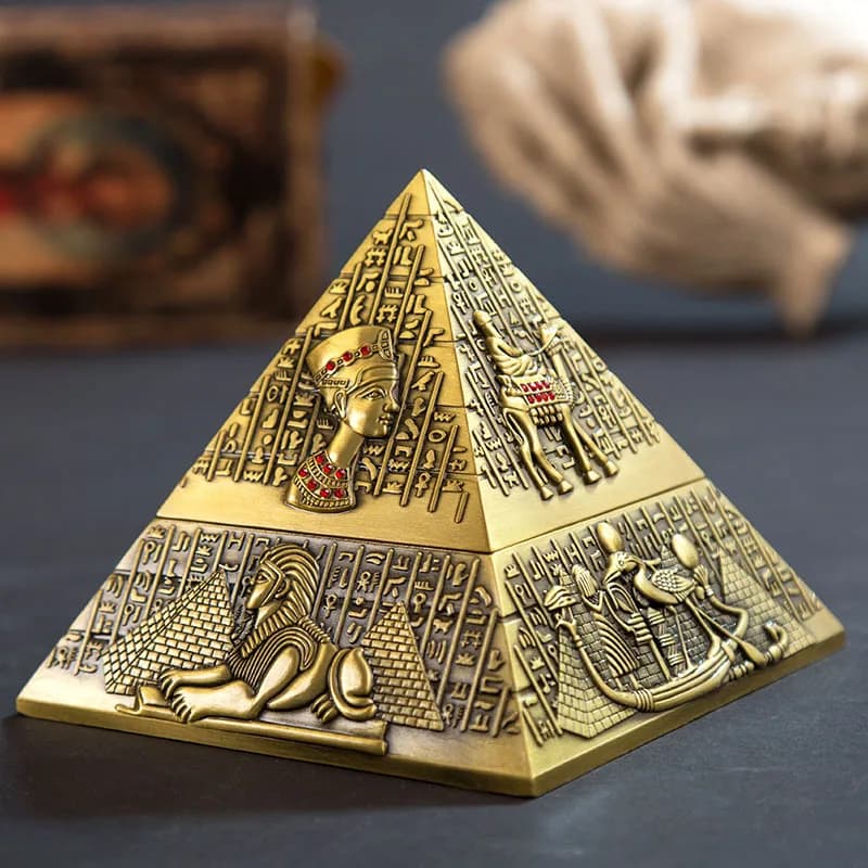 Egyptian Pharaoh Pyramid Metal Ashtray, Creative Candle Holder for Home Club Hotel KTV, European Style Decorative Sculpture