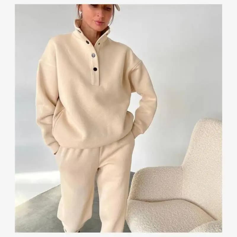 Completo Sportivo Casual in Cotone con Felpa e Pantaloni, Tuta Tre Pezzi con Scollo a V e Mezza Zip, Maniche a Tre Quarti e Pantaloni a Tre Quarti
