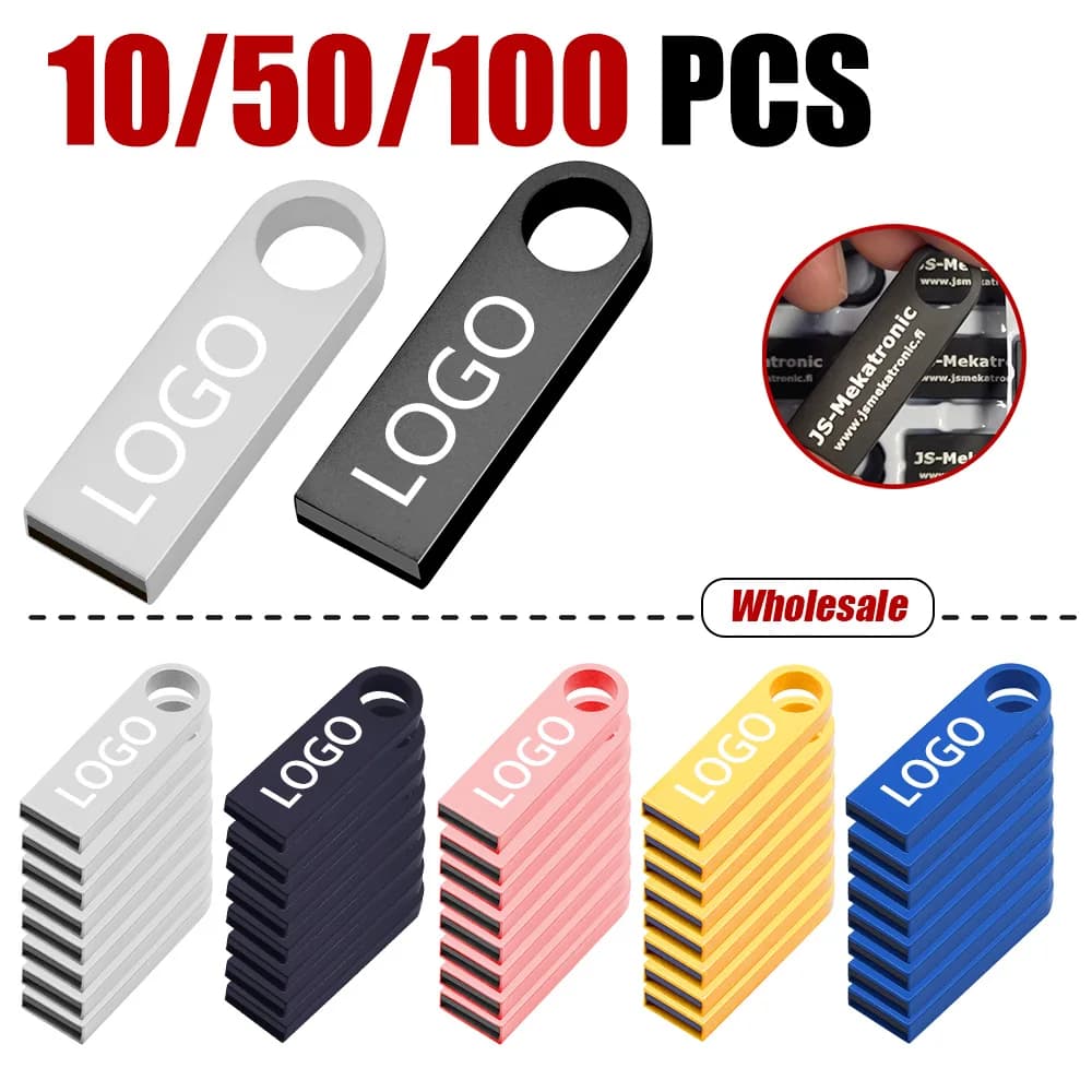 10/50/100 Pz / lotto LOGO Libero Metallo USB Pendrive 1 GB 2 GB 4 GB 8 GB 16 GB Musica Flash Pen Drive 32 GB Memory Stick Azienda Regalo U-disco