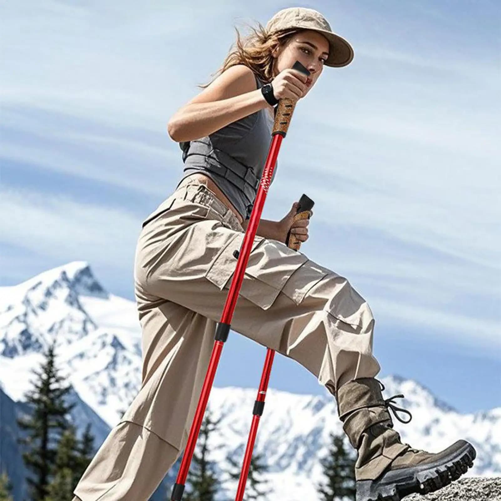 Trekking Poles Folding Hiking Poles Multi-Functional Lightweight Aluminum Alloy Sticks For Patio Yard Garden Camping Travel