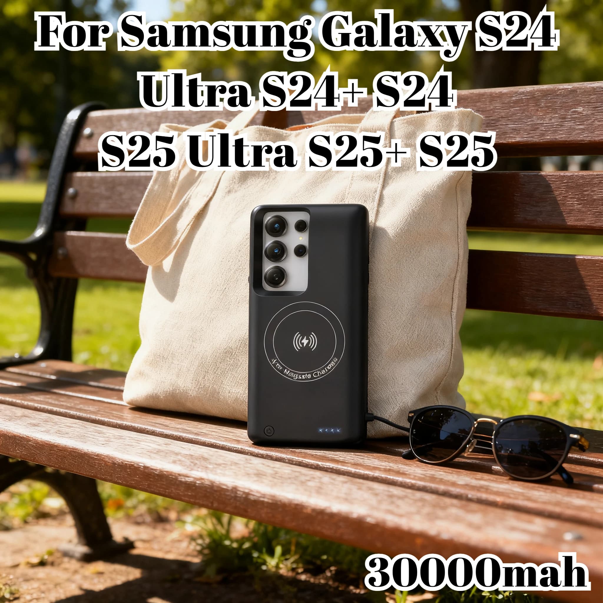 Custodia per Power Bank wireless da 30000 mAh per Samsung S25 Ultra/S25+/S25/S24Ultra 15 W Coperchio batteria a ricarica rapida con protezione completa