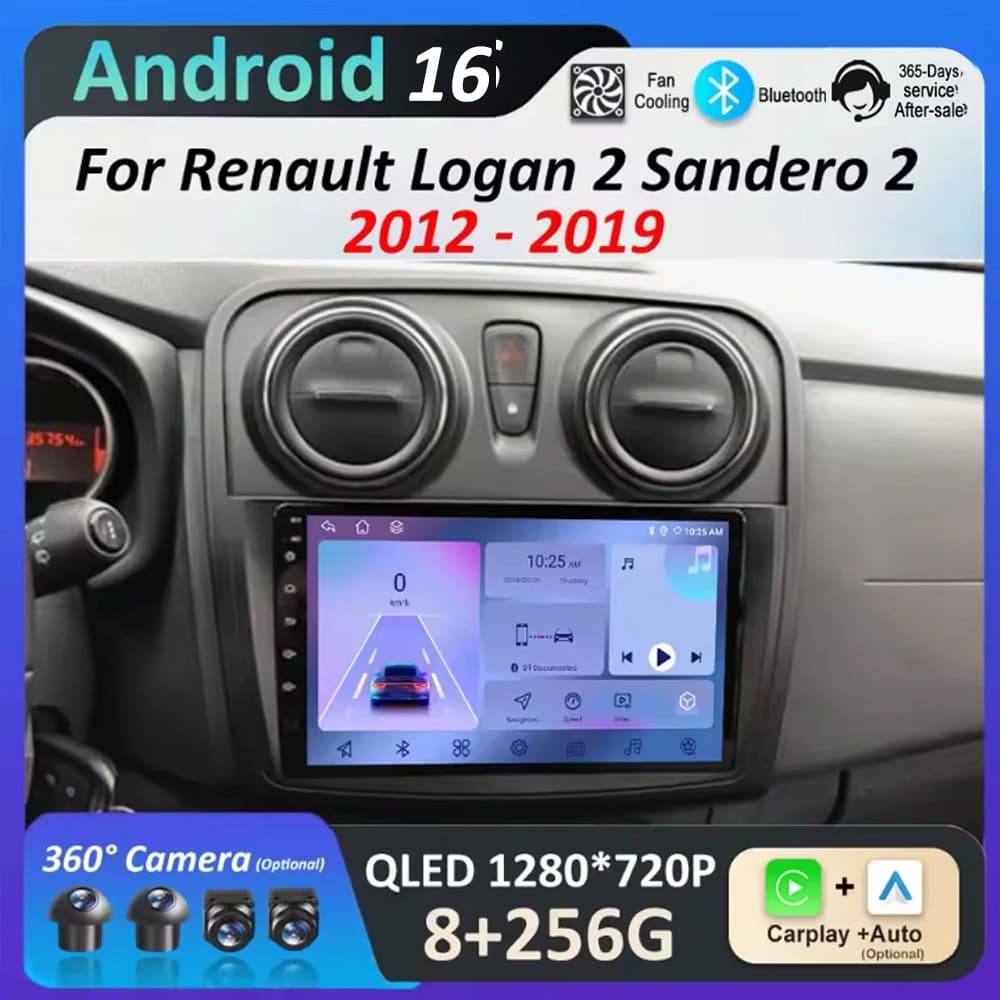 Android 16 per Renault Logan 2 Sandero 2 2012 - 2019 Navigazione GPS Ventola di Raffreddamento Lettore Multimediale Video per Auto WIFI Accessori 4G