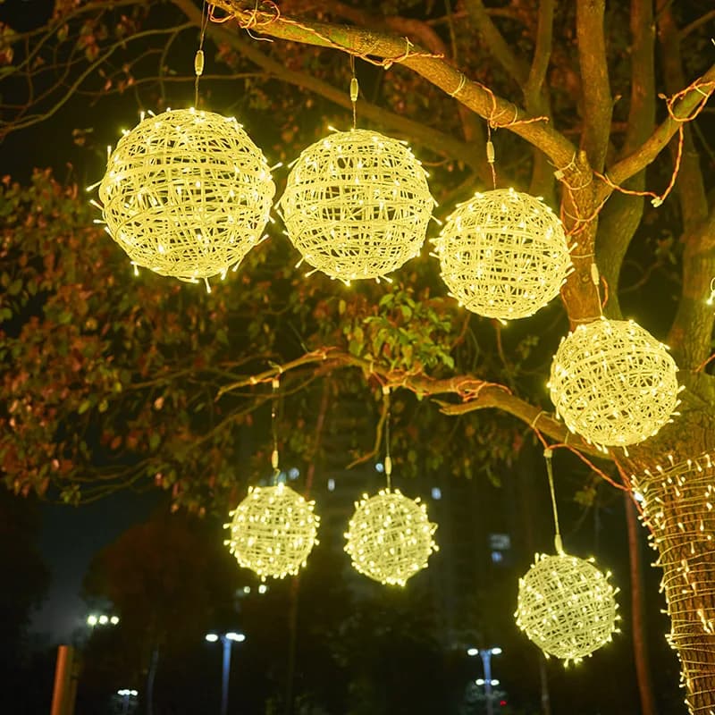 LED Rattan Ball albero di natale String Light Outdoor 20/30CM luci da giardino decorazione festa di nozze cortile Hanging Fairy Lights