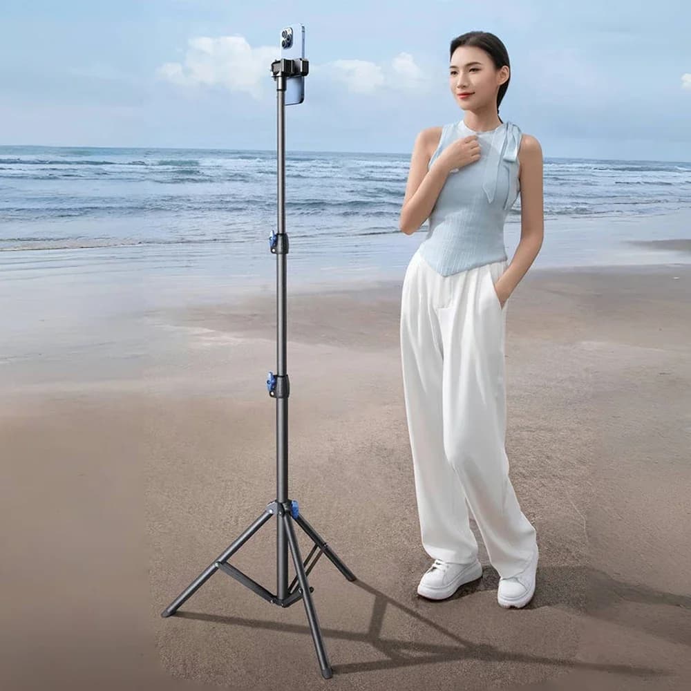 Treppiede da 2 m per telefono Camara Anello luminoso flessibile per selfie Treppiede portatile con telecomando Bluetooth e supporto per telefono