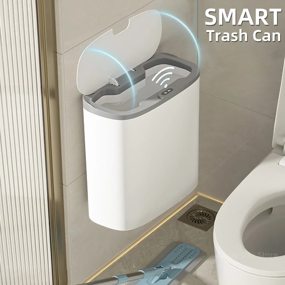 Cestino per rifiuti con sensore intelligente da 14 litri cestino per rifiuti automatico a parete cestino per rifiuti elettrico impermeabile secchio per carta straccia bianco nuovo