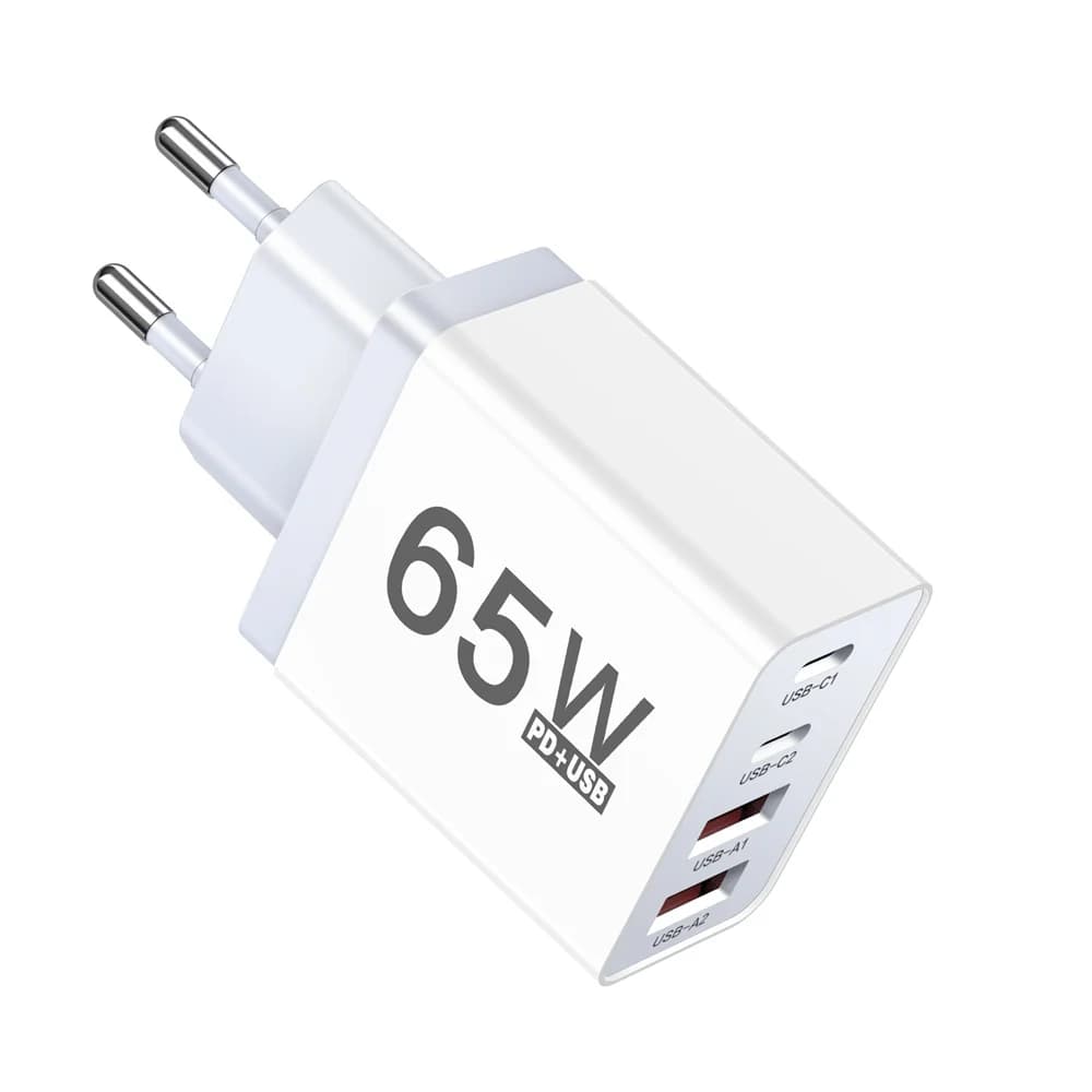 Caricatore USB C 65W Multiplo con 2 USB e 2 PD, Adattatore da Muro per Ricarica Rapida di Telefoni Cellulari, Compatibile con iPhone, Xiaomi, Samsung, EU US UK AU