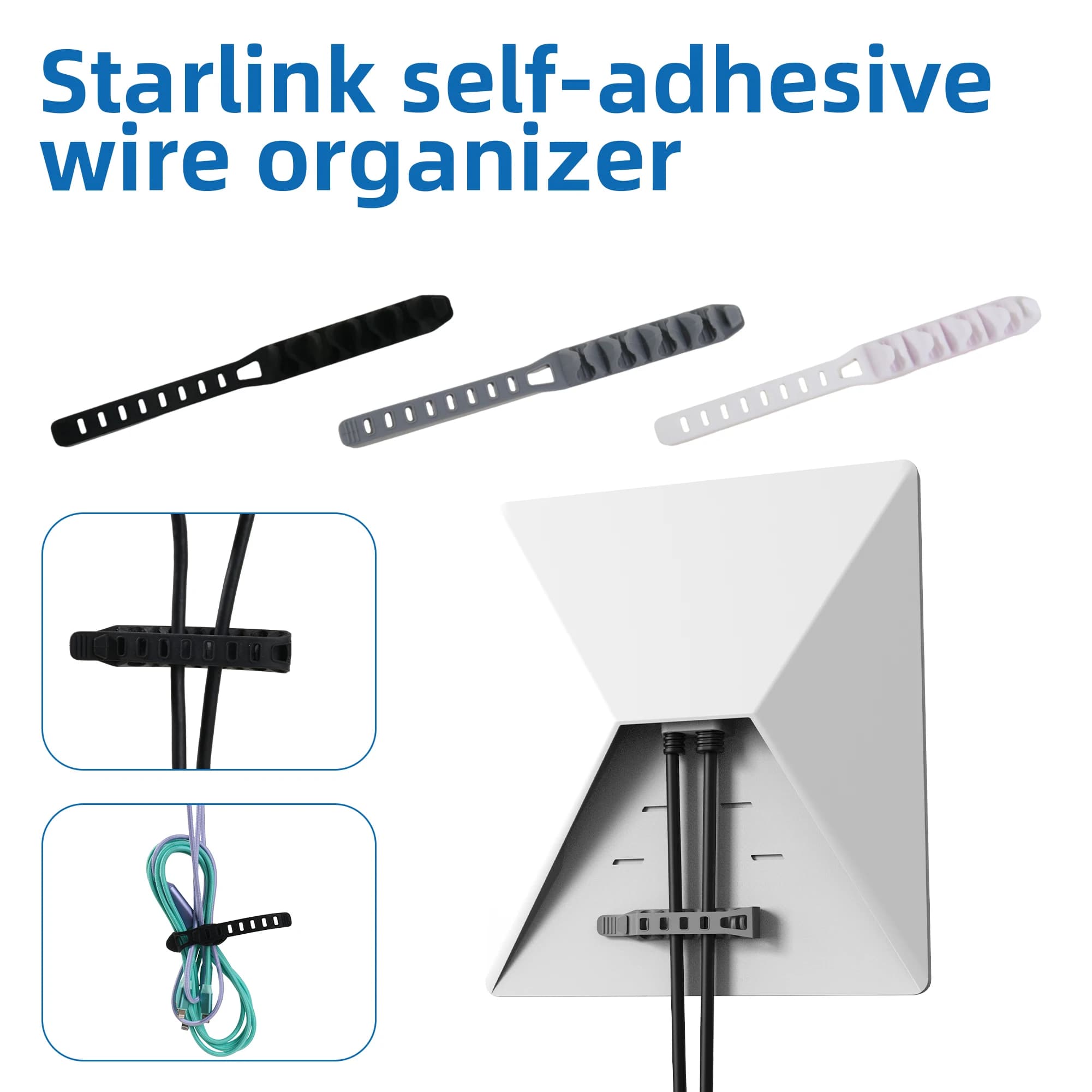 1/3 pz. mix Fascette regolabili in silicone per StarLink, organizer per cavi morbidi, avvolgicavo riutilizzabile da esterno per StarLink Tidier
