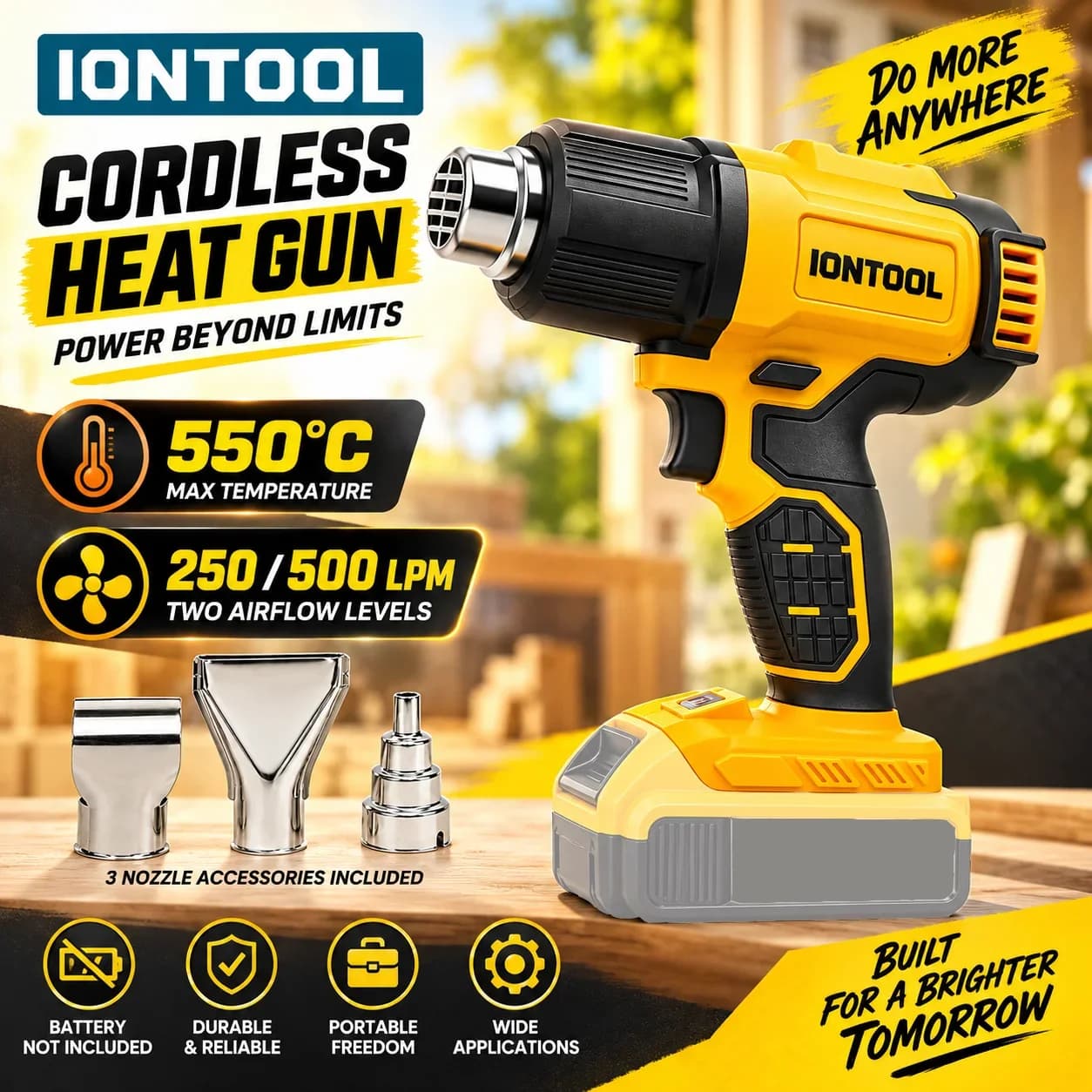 IONTOOL Cordless Heat Gun 550℃ High-Temperature for Shrink Tubing Paint Stripping Adhesive Softening Pipe Thawing