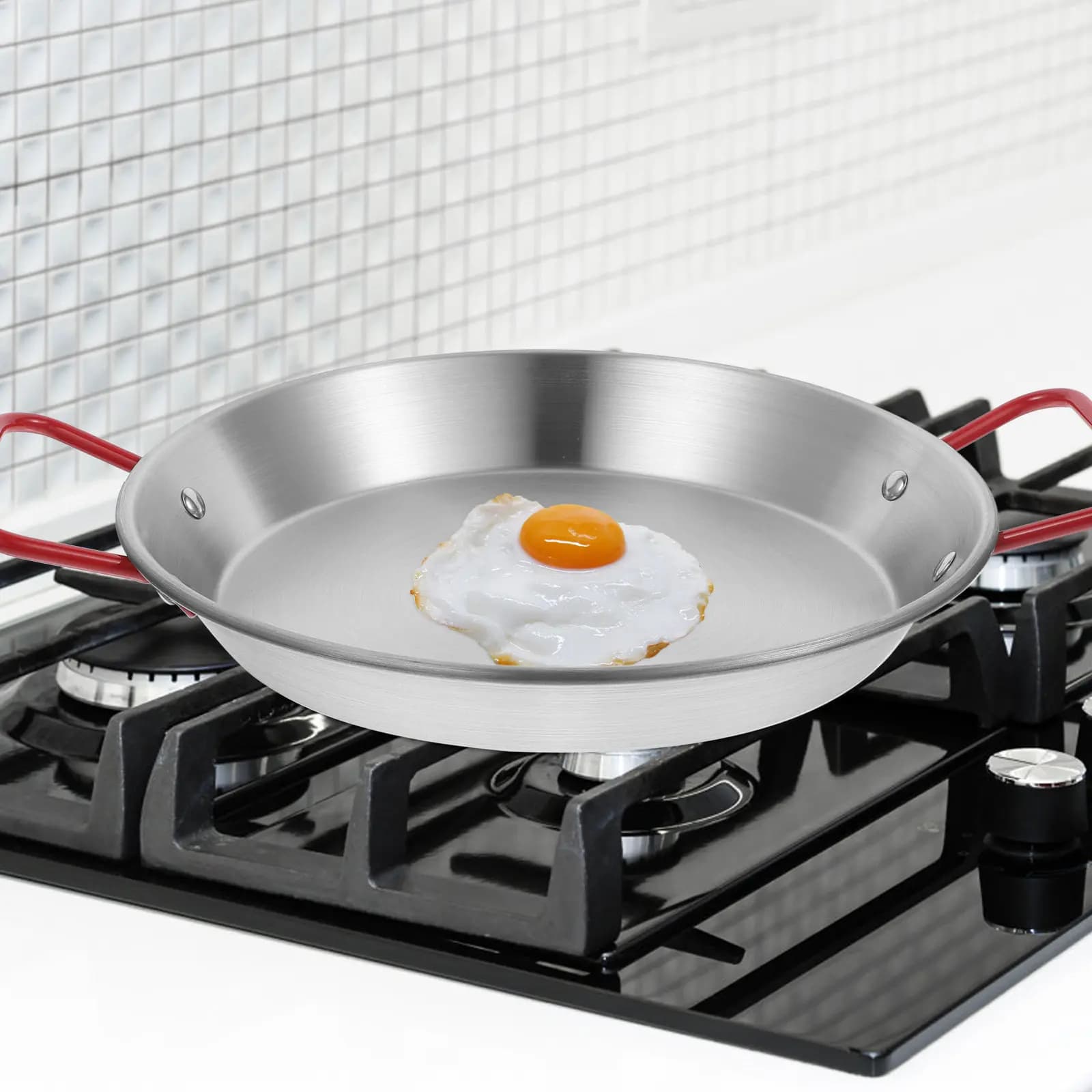 Padella Antiaderente in Acciaio Inossidabile 24Cm con Fondo Piatto per Uova, Pancake, Omelette, Sandwich, Pollo Fritto, Noodles Italiani