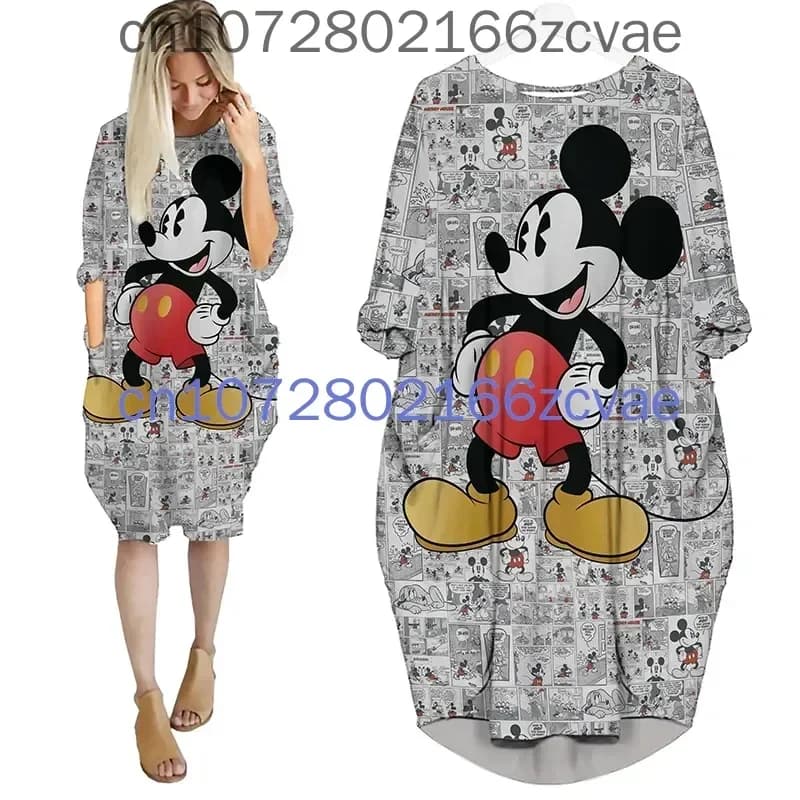 2024 New Disney Mickey Mouse Batwing Pocket Dress 3D Printed Batwing Pocket Dress Pullover Women's Dress Oversize