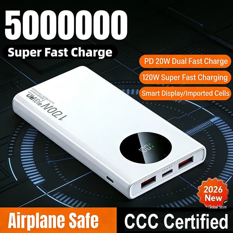 High Capacity 500000mAh 120W Power Bank, Quick Charging, Portable Charger for iPhone Samsung Xiaomi