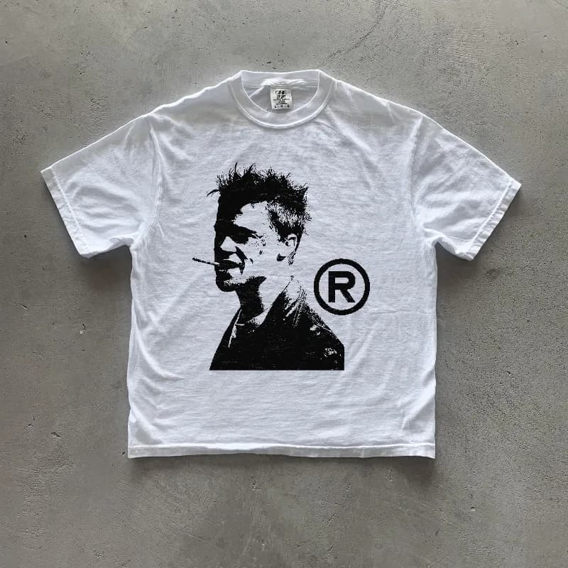 T-shirt American Retro "Fight Club" per uomini e donne per tutte le stagioni, abbigliamento da strada casual e alla moda