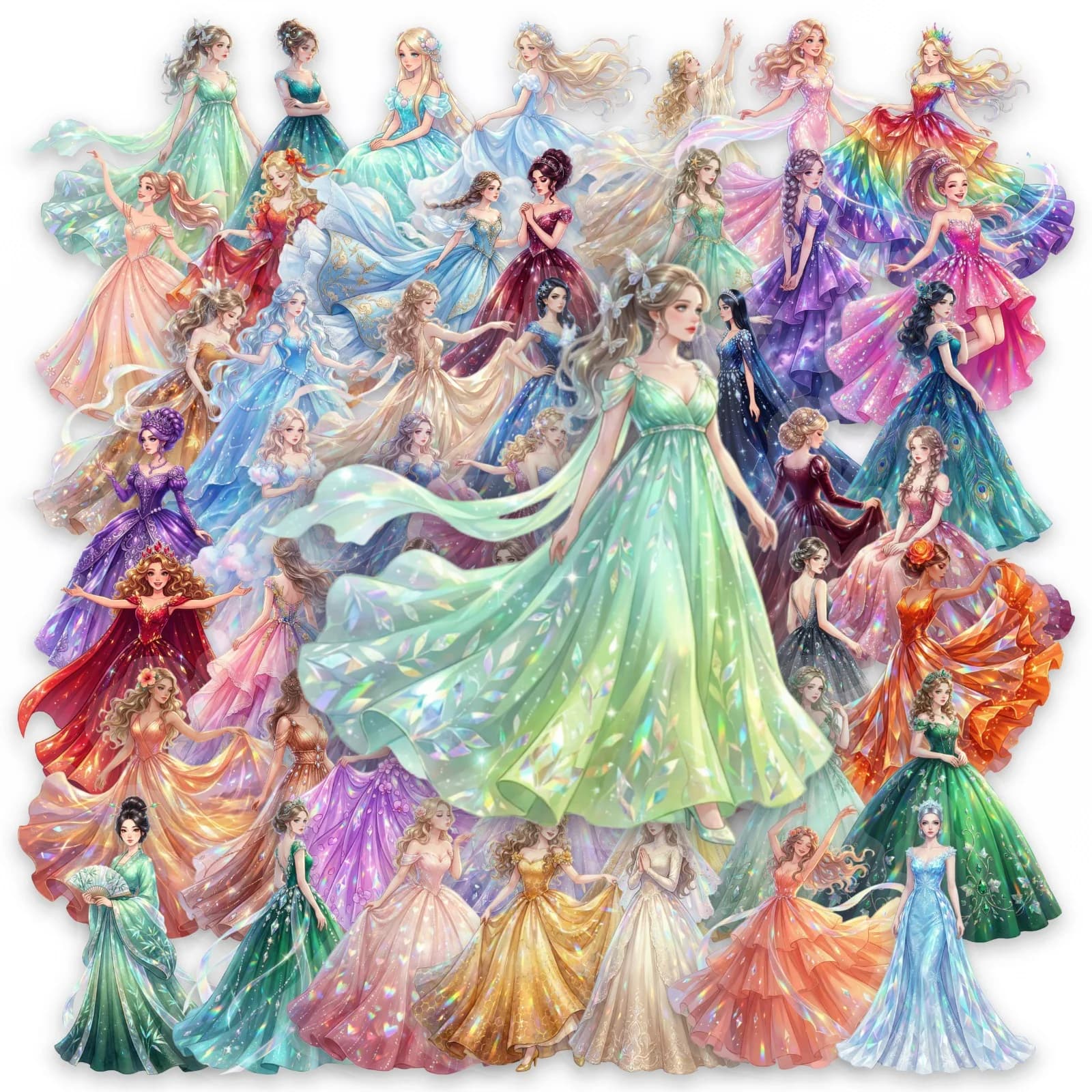 50 Pezzi Adesivi in PET Trasparente a Tema Principessa da Sogno, Impermeabili, per Decorare Telefono, Album, Scrapbook, Cartelle, Casco, Chitarra, Tazza