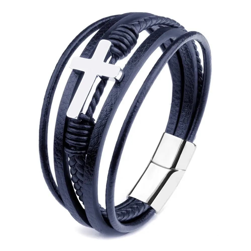 HNSP Cross Metal Leather Bracelet For Men Jewelry Accessories