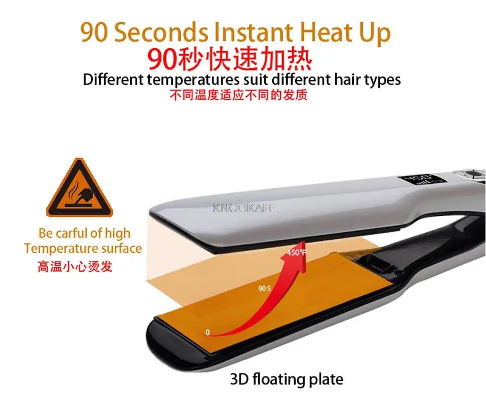 3D Rotating Hair Plate Iron for Professional Hairstyles PTC Quick Heating Iron with Large Heater Plate and LCD Screen 0