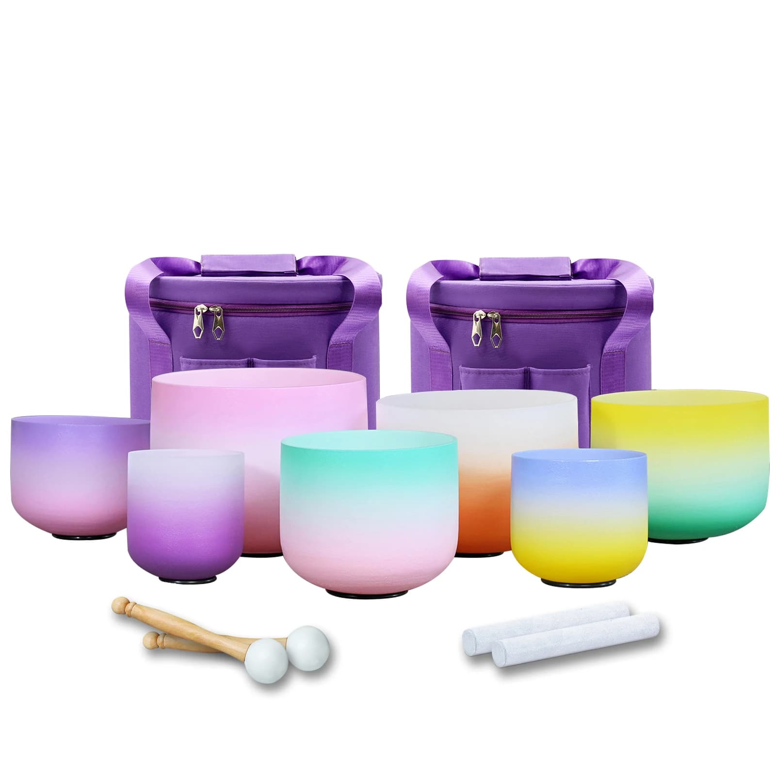 Hye-eun Perfect Pitch 6-12/7-12 inch Candy Color Chakra Sound Balls Set 7pcs Frosted Quartz Crystal Singing Bowl Set with Bag