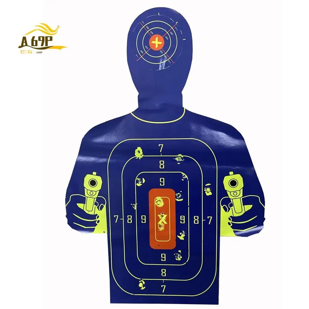 A69P-10 Pz 12X18 pollici Forma del corpo umano Bersagli Reattive Splatter Glow Bersaglio di carta fluorescente per l'allenamento del tiro con l'arco
