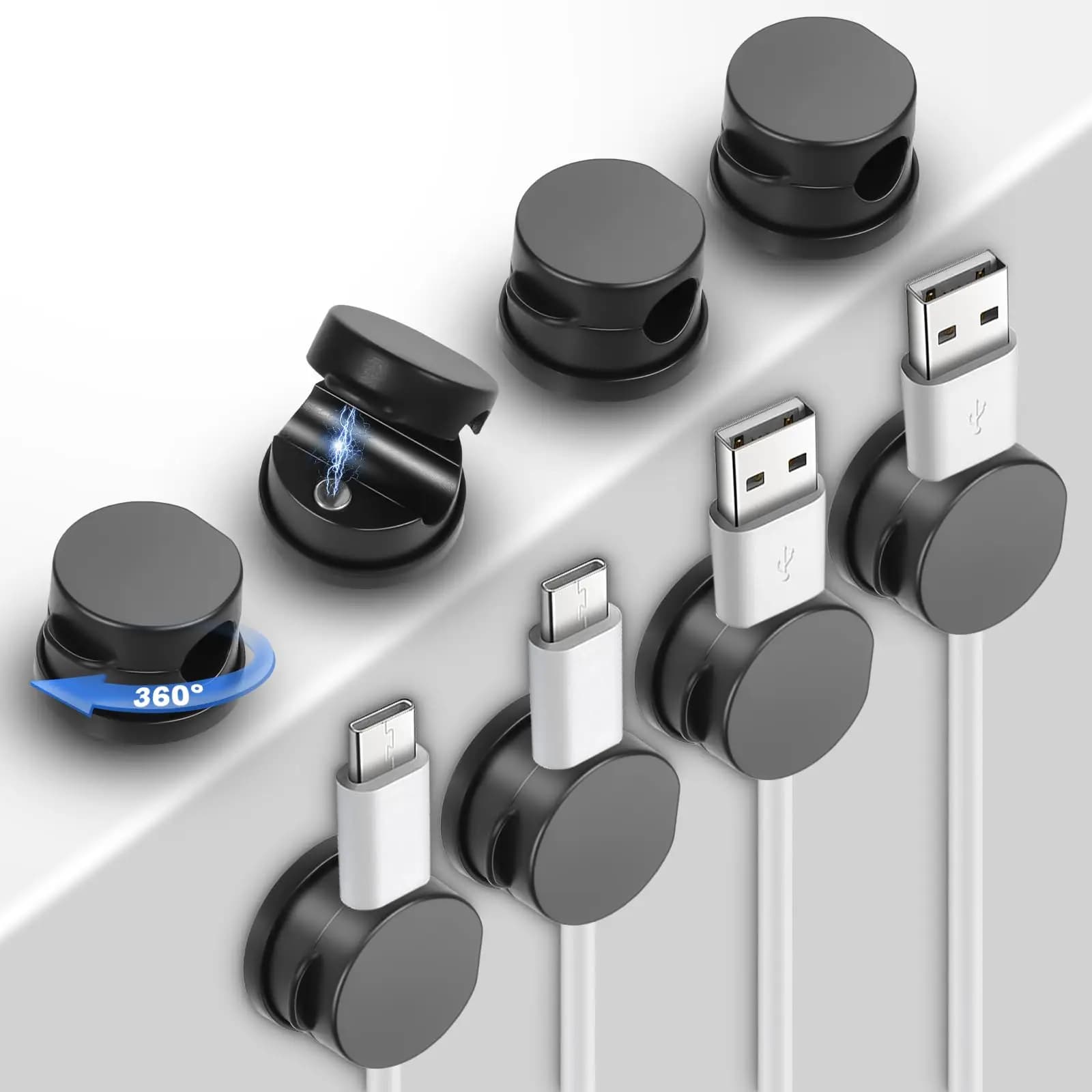 Organizzatore Magnetico per Cavi, Clip Girevoli in Silicone per Gestione Cavi USB, Supporto per Cavi di Ricarica per Auto, Scrivania, Comodino, Ufficio