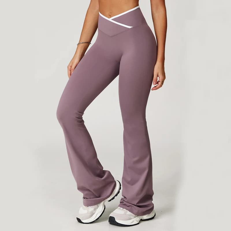Leggings a Zampa da Donna Senza Cuciture Frontali, Pantaloni da Yoga e Palestra con Controllo Pancia, Vita Alta Incrociata a Blocchi di Colore
