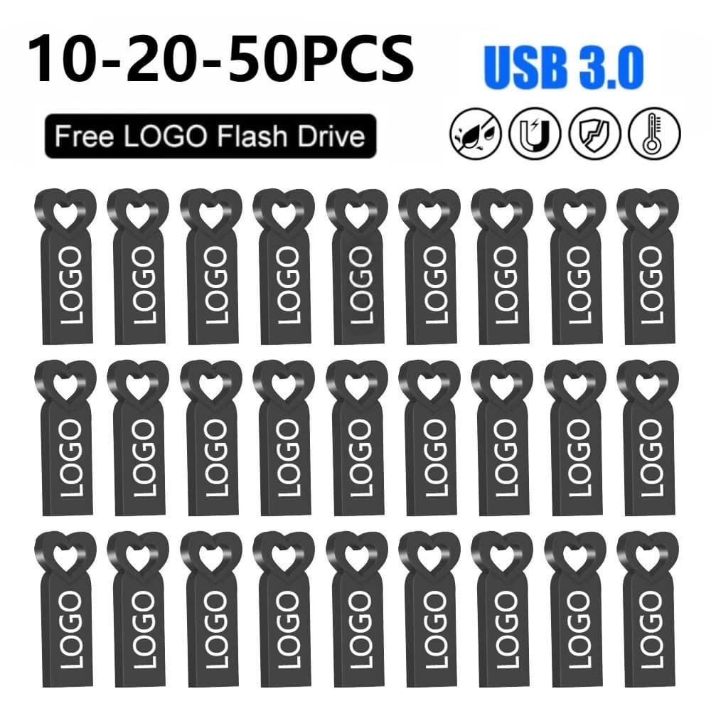10/20/50 PZ (LOGO personalizzato gratuito) Chiavetta USB 3.0 Metallo 128 GB 64 GB Nero 32 GB Pen drive 16 GB Memory stick U disco 8 GB 4 GB Regalo