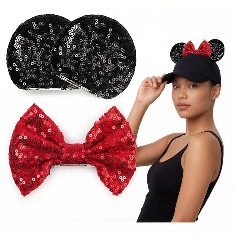 Orecchie di Topo Magnetiche con Fiocchi Magnetici, Clip da 3,5'' per Cappelli, Accessori per Outfit Festivi, Costumi da Festa, Accessorio Fai-da-Te per Cappelli