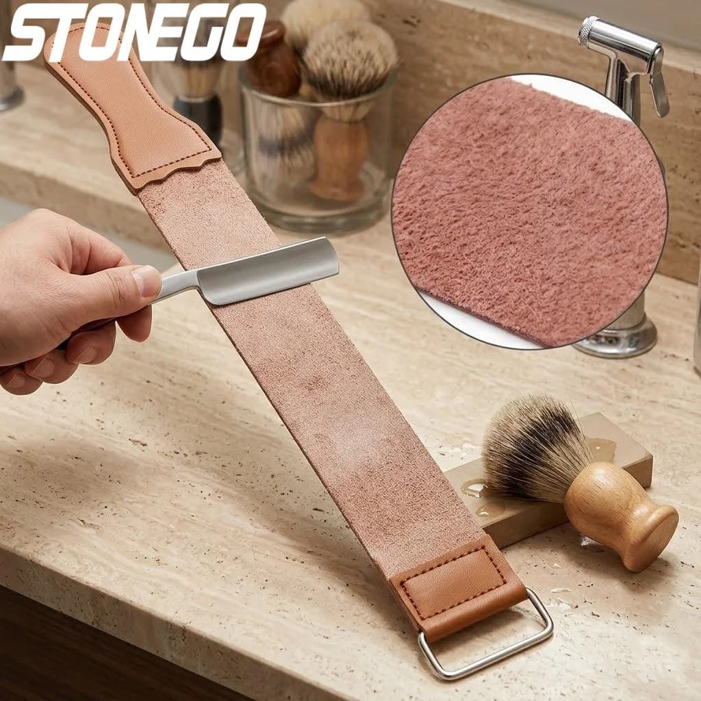 Leather Handle Barber Straight Razor Folding Sharpener Belt for Smooth Shaving and Professional Grooming Tools