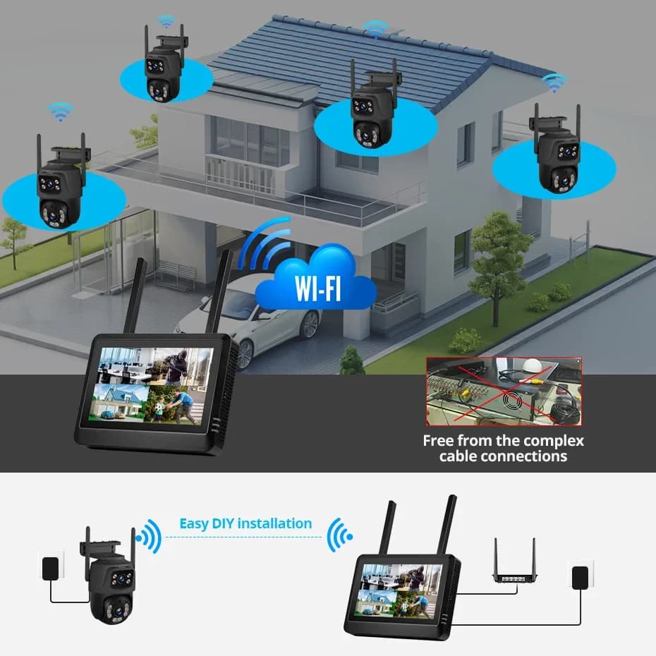 FUERS Schermo NVR da 7 pollici 8CH NVR wireless Sicurezza Telecamera esterna Kit sistema WIFI H.265 Sorveglianza CCTV Audio Video Recorder iC