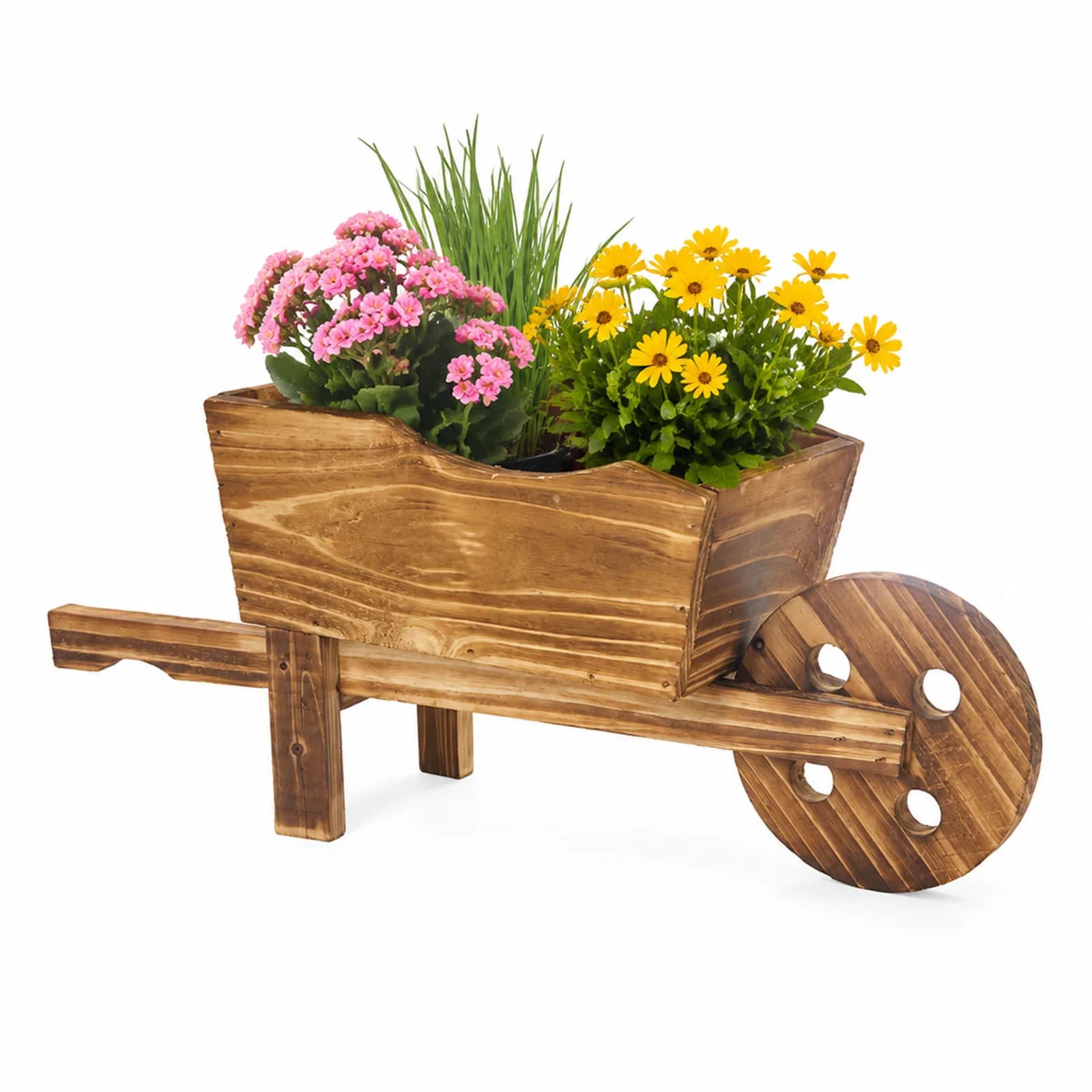 Rustic Wooden Handcart Planter Window Vanilla Planting Box with Wheels and Handle Vintage Wood Flower Pot