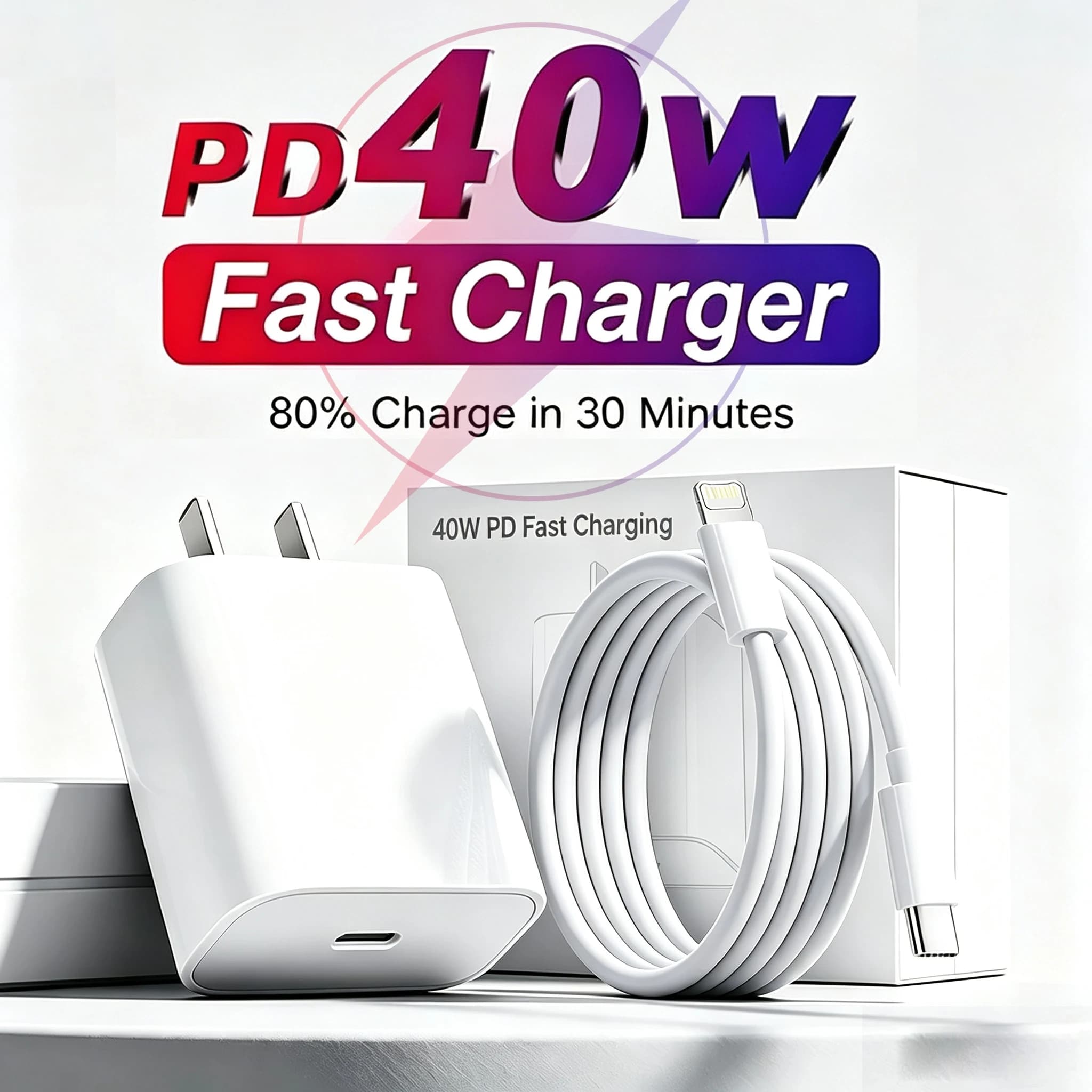 Original PD 40W EU US Fast Charger For iPhone 17 16 15 14 13 11 12 Pro Max Plus Air USB-C Cable Braided Fast Charging Type-C 1M