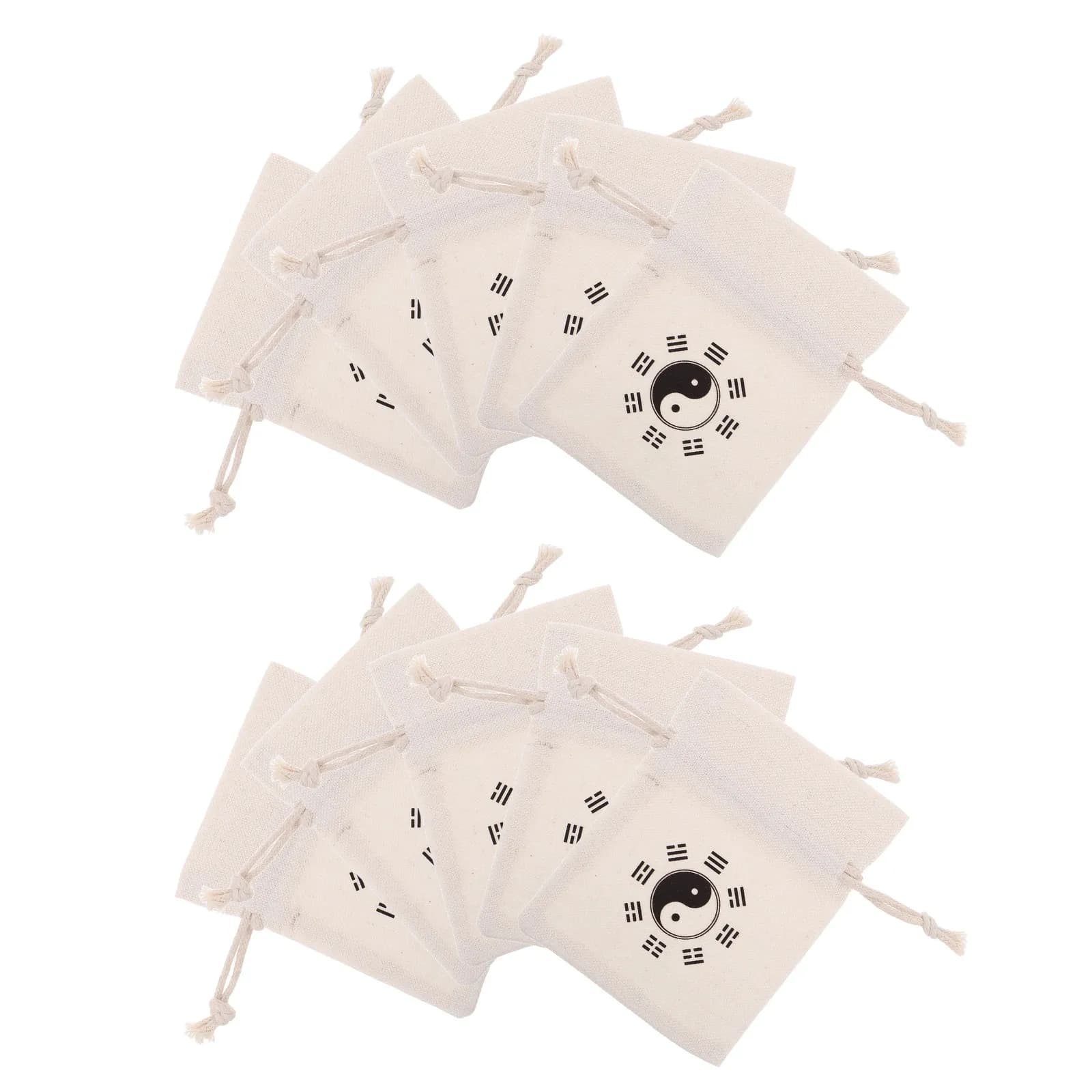 10 Pezzi Eleganti Sacchetti in Lino con Stampa Bagua e Coulisse per Conservare Corde da Salto, Accessori Fitness, Organizzazione Piccoli Oggetti, Viaggi e Palestra